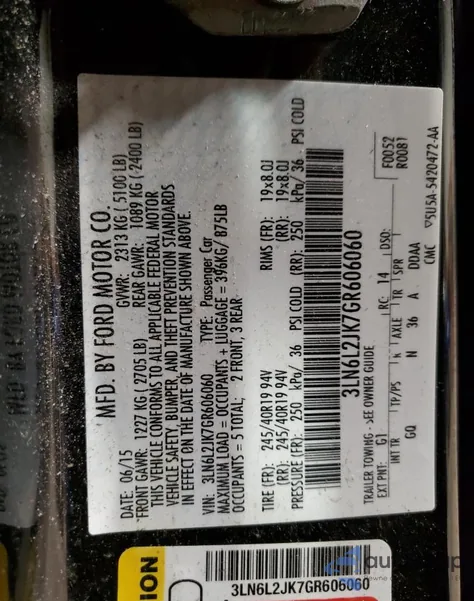 2016 Lincoln Mkz из США, поврежденный, VIN 3LN6L2JK7GR606060